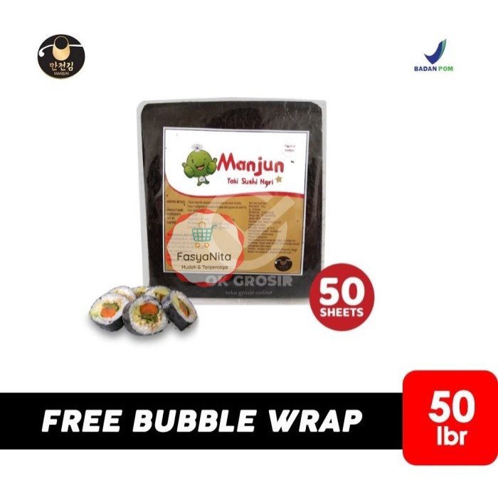 

Manjun Yaki Sushi Gimbap Nori 125gr 50 sheets - FasyAnita Mart Denpasar