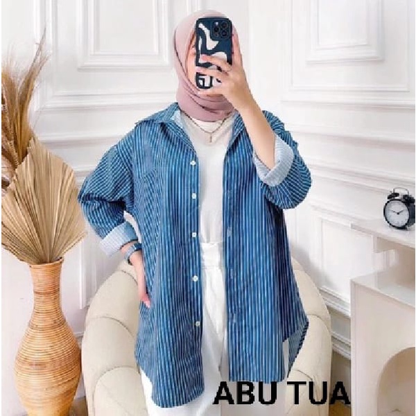 GTW - RFS Oversize Kemeja Wanita Salur Lengan Panjang  / SALURIA Oversize Shirt / Hem Garis Garis
