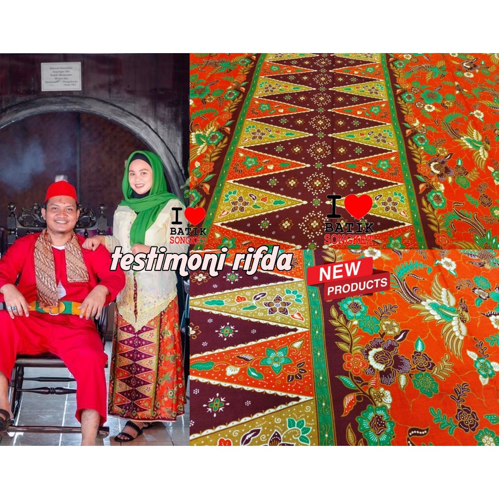 SARUNG BETAWI MOTIF 10 TUMPAL PUCUK REBUNG BAHAN KAIN BATIK JAKARTA ENCIM ORANGE