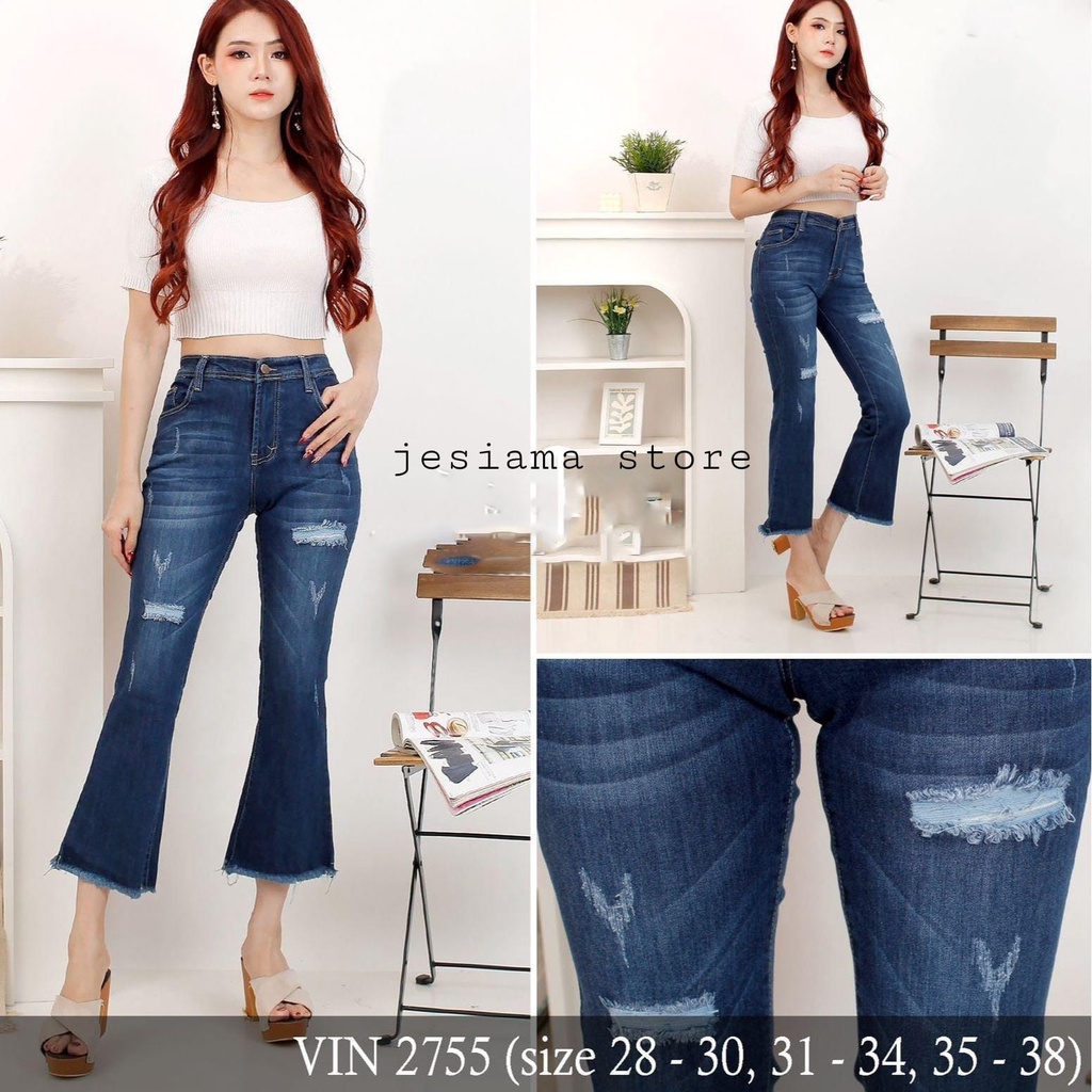 JESIAMA - HW CUTBRAY JEANS BUTTON 2 SOBEK LAPIS UNFINISH - SOFT JEANS STRETCH