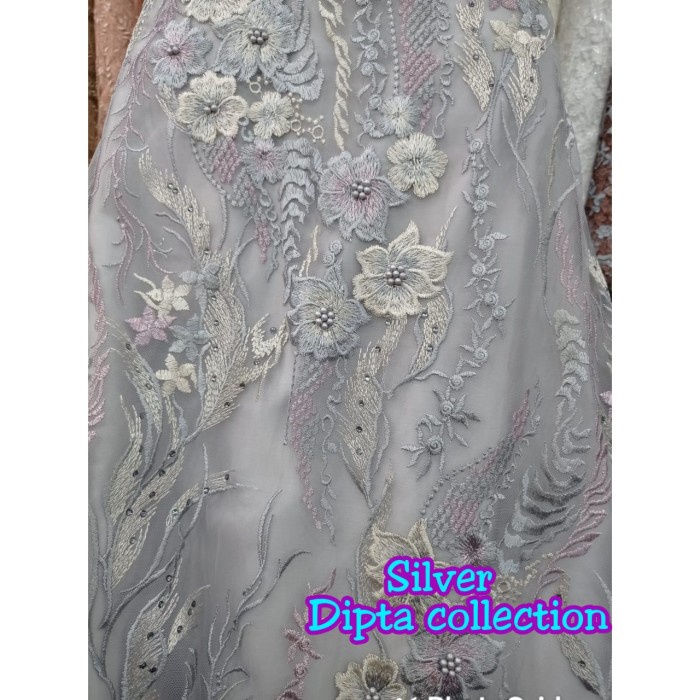 Bahan/kain tile 3D full payet/tridi terbaru - Silver