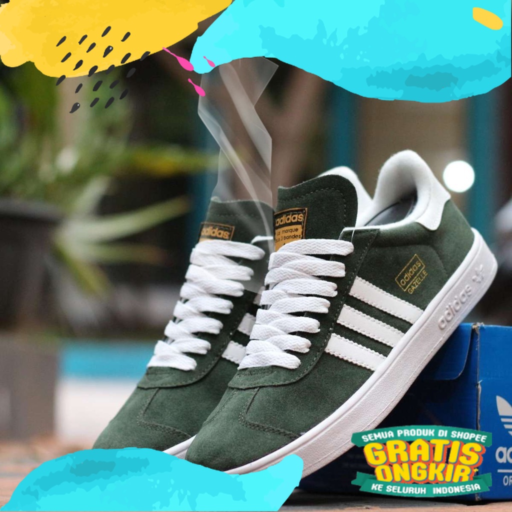 7̶1̶%̶  Adidas Gazelle OG Vintage Green Army Sepatu Sneakers Olahraga Lari Pria Wanita With Sneakers
