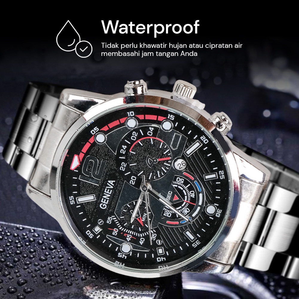 (BISA COD) Geneva Jam Tangan Analog Pria Waterproof Stainless Steel Luminous - DS151 - Silver