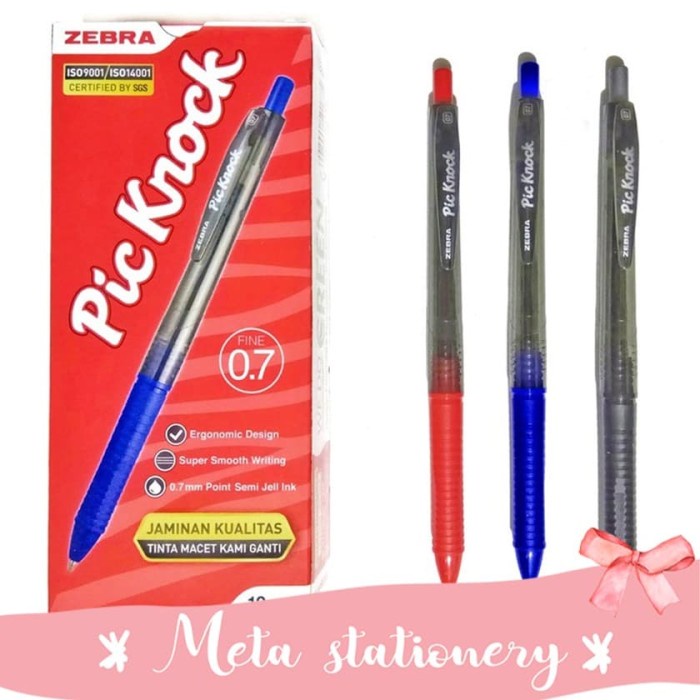 

Pulpen / Pen Pic Knock Zebra 0.7mm 12pc - Merah