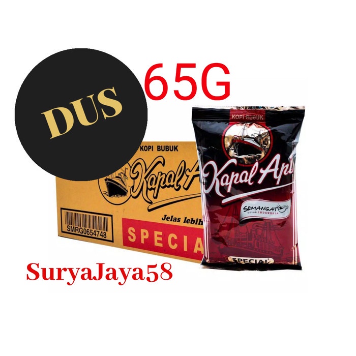 

Kopi Bubuk Hitam Kapal Api 65GDus/Kartonan 1 dus isi 50pcs