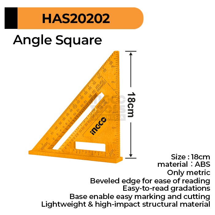 

Speed Square (18 cm) INGCO HAS20202 - Penggaris Segitiga Angle Sudut Siku Tukang