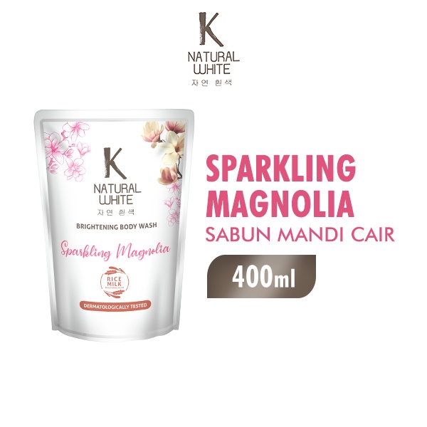 K Natural White Sabun Mandi Cair Magnolia Pouch 400 ml x3 - Gambar 2