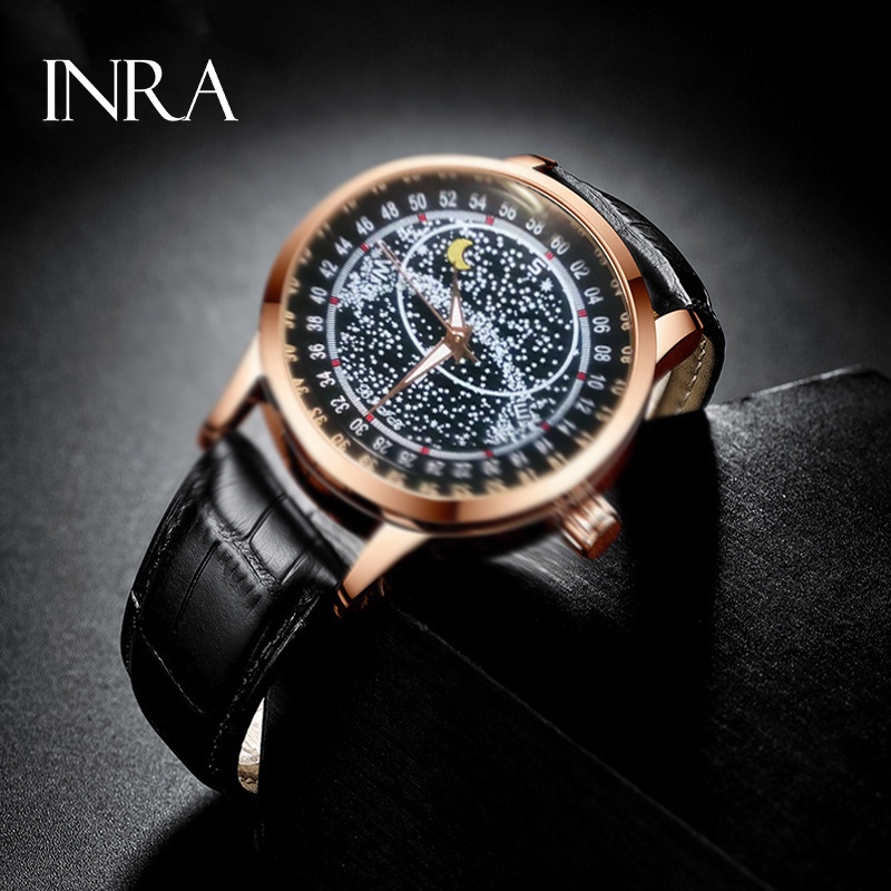 INRA Jam Tangan Pria Original Terbaru Laki Laki Tahan Air Tali Kulit Lelaki Jam Tangan Cowok Keren a
