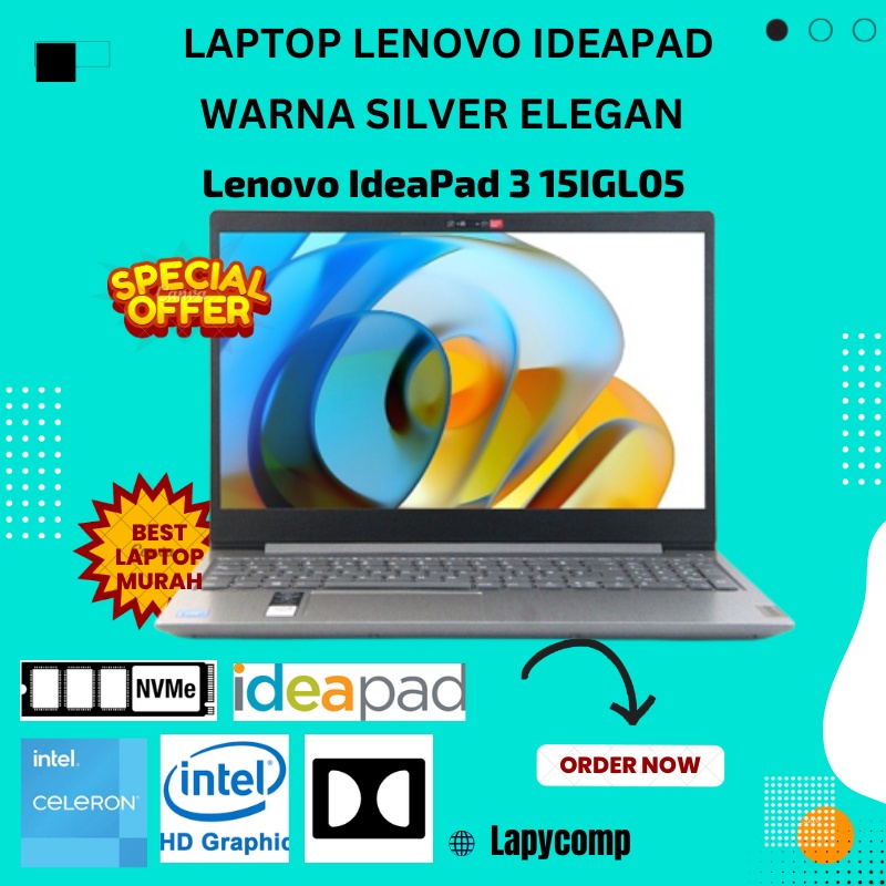 LAPTOP LENOVO IdeaPad 3 15IGL05 SERIES INTEL N4020 SSD 256GB SSD+1TB HDD RAM 4GB - BARU