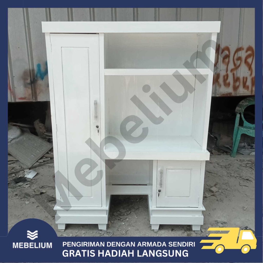 [Jabodetabek Only] Meja Belajar Kayu Jati Putih / Meja Kerja Lemari Jati Premium