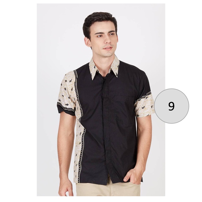 Kemeja Hem Batik Pria Lengan Pendek Hitam Putih 09 - Batik Nulaba