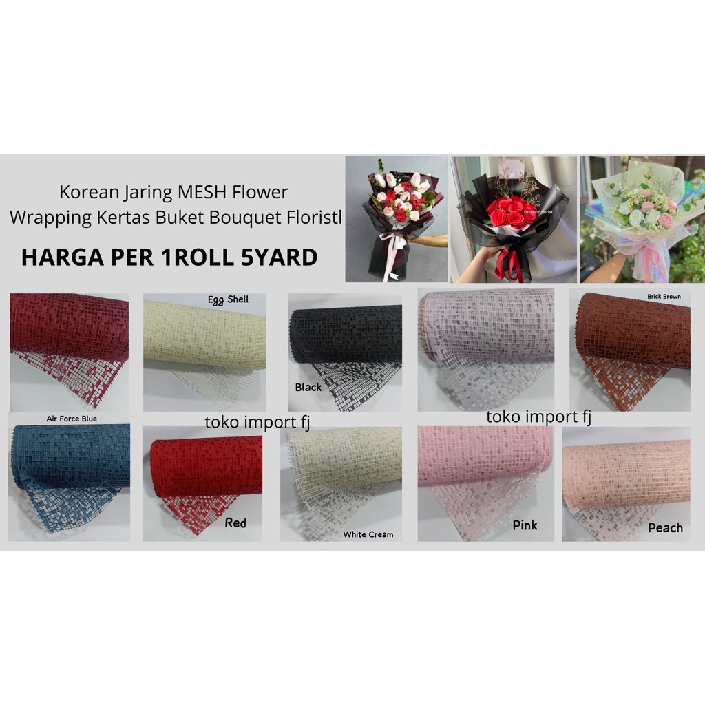 

1Roll 5 Yard - Korean Jaring MESH Flower Wrapping Kertas Buket Bouquet Florist 1Roll Flower Wrapping Paper Polynet /Mesh Roll Tile Jaring Pembungkus Buket Bunga Florist