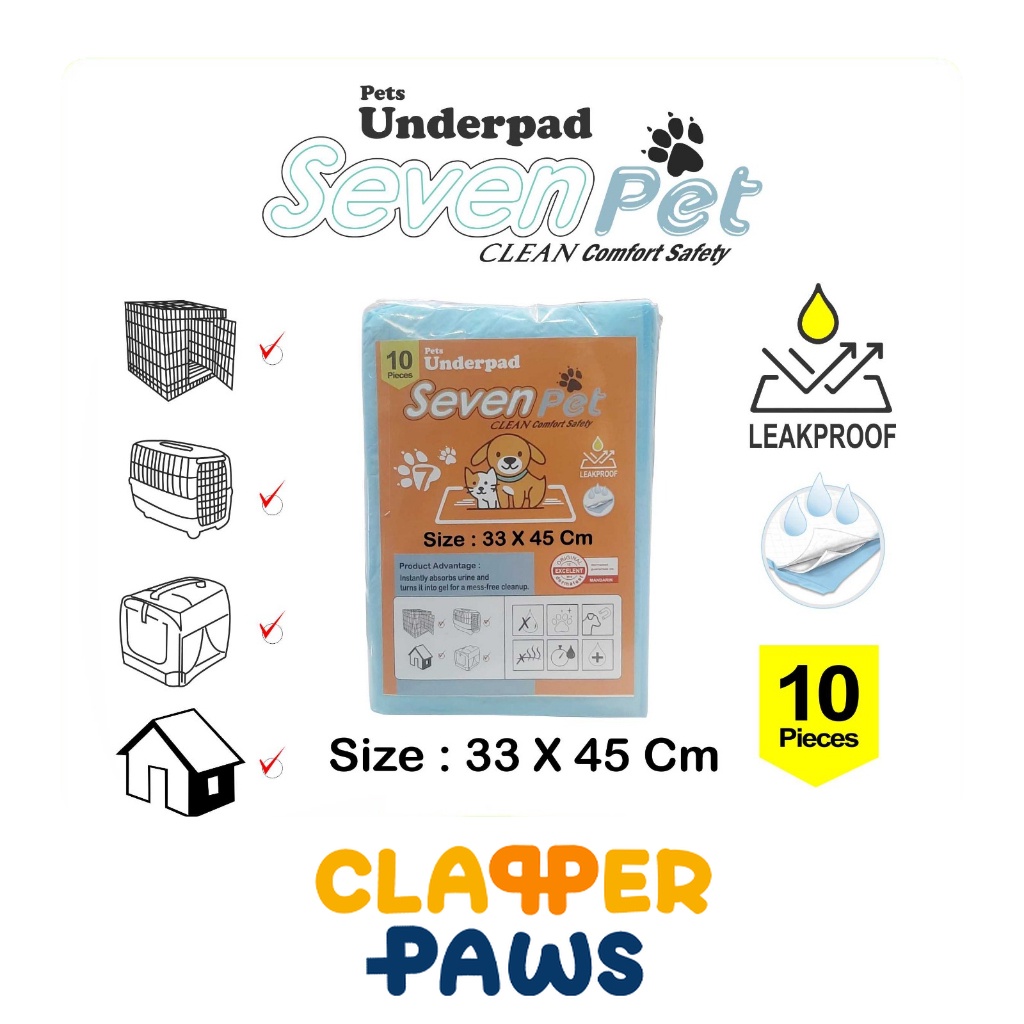 Pets Underpad Sevenpet 33 X 45 Isi 10 Pcs  - Underpad Kucing Anjing