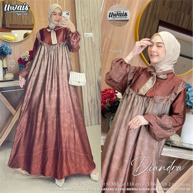 Uwais Diandra Maxy | gamis armany silk sutera busui friendly diandra dress by uwais hijab