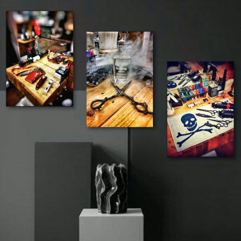 ~Hiasan Dinding Walldecor Barbershop Vintage Poster Kayu Pajangan Hiasan Dinding Poster Barbershop M