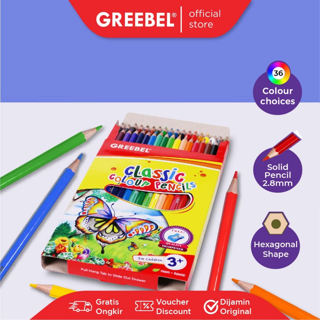 

GREEBEL Pensil Warna 7036 CLASSIC ISI 36 Warna /Coloring/Color/Colour Pencils