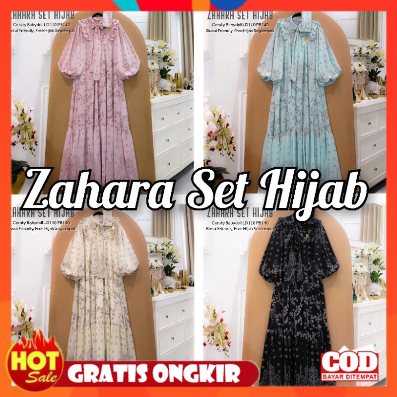 KAIN ADEM HALUS TEBAL / ZAHARA SET HIJAB LD110 & LD120 (LABEL SAVNA) | GAMIS SET HIJAB CERUTY MOTIF 