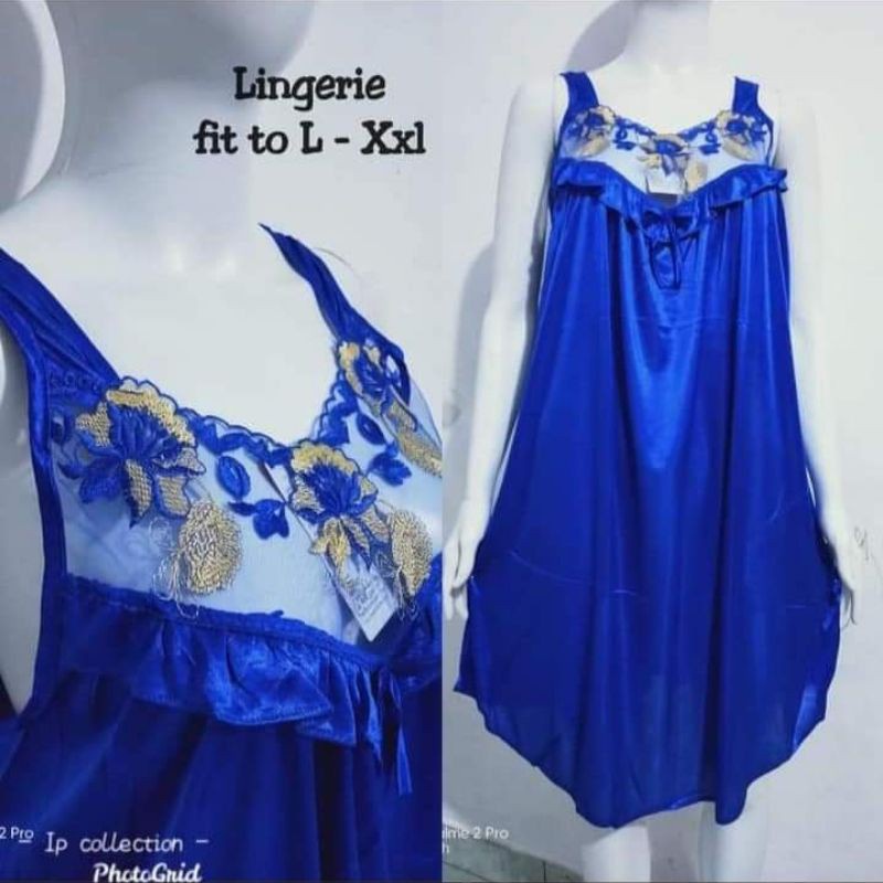 Daster Baju tidur wanita seksi hot Daster Bordir bunga satin jumbo UNDR103 Satin Kembang