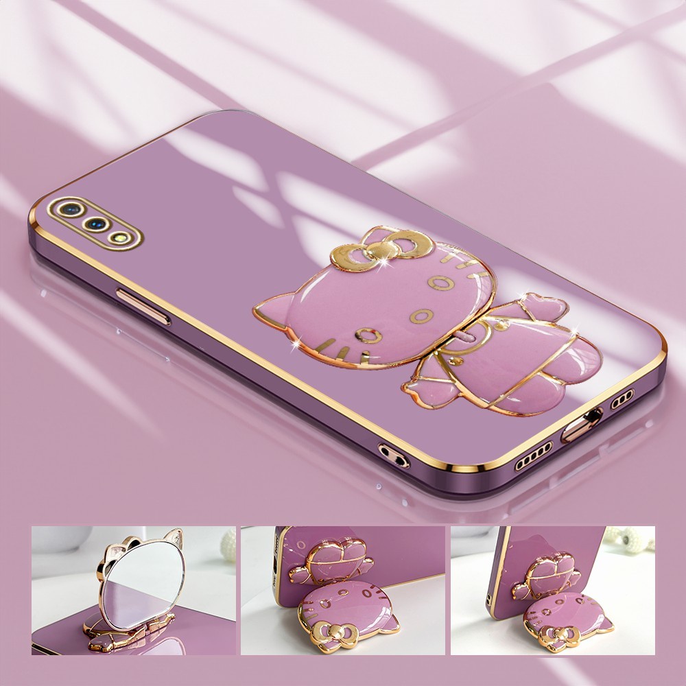Casing Hp Untuk Vivo V11 Pro Phone Case Light Luxury Doll Mirror Holder Handphone Silikon Softcase