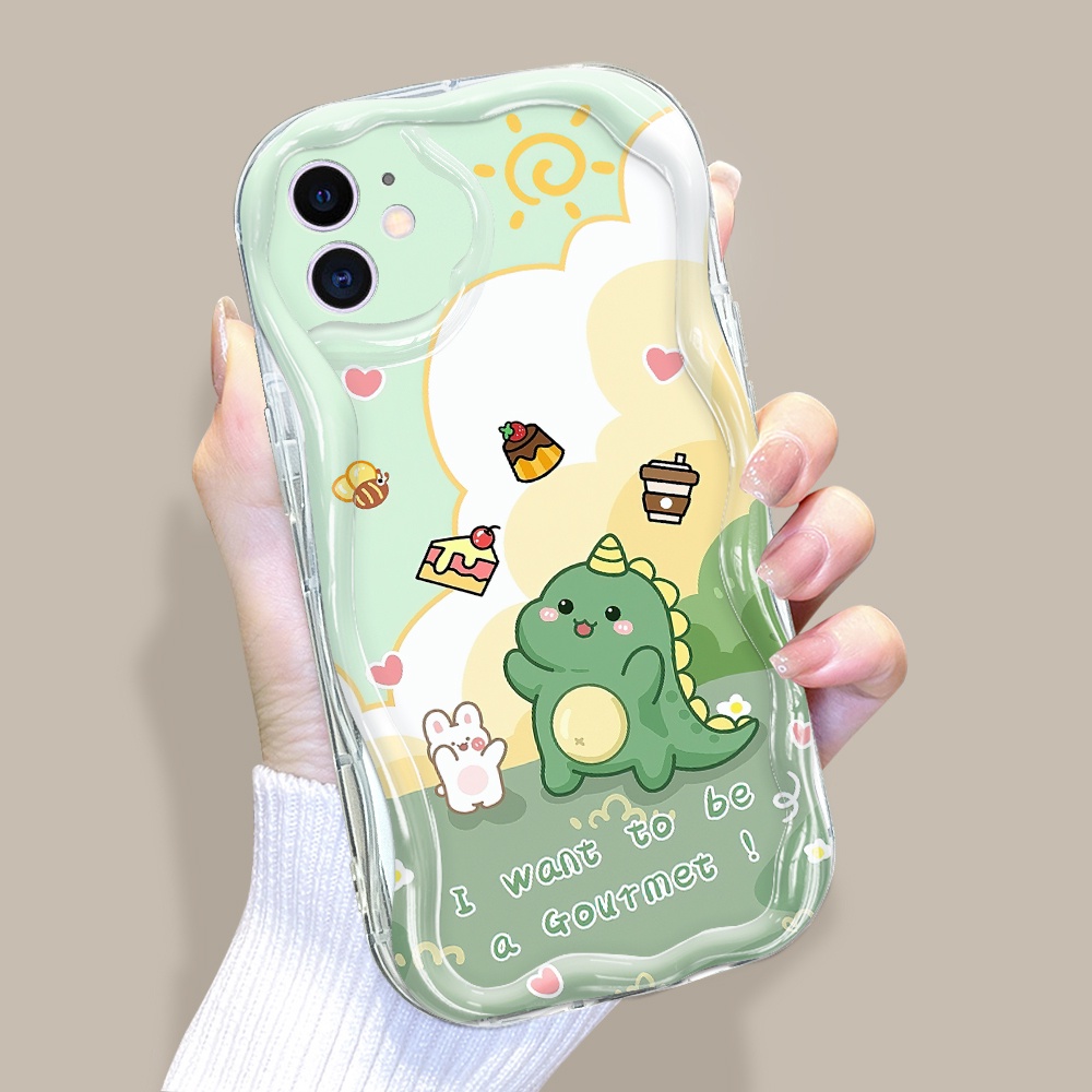 Casing Hp Untuk Compitable With iPhone 11 Softcase Cute Dinosaur Cassing Handphone Cream Texture Wav