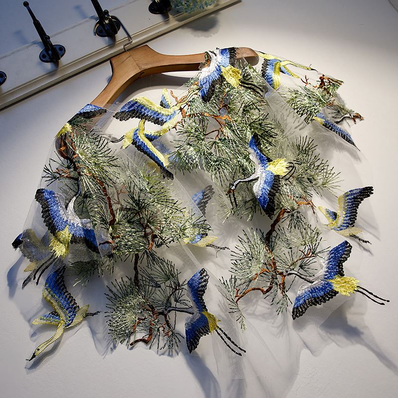 New  Autumn Lace Pullover Shawl Season with Hanging Straps Red crowned Crane Thin Short Coat Small