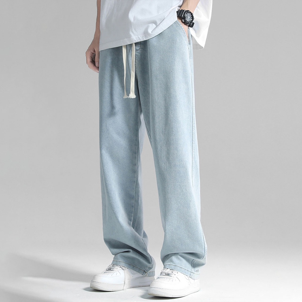 celana jeans pria kulot jeans pinggang karet jeans korean style pria straight  jeans boyfriend loose