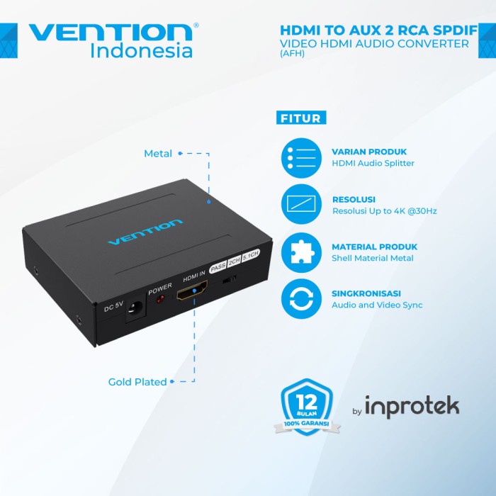 Vention AFH HDMI Audio Devider/Splitter to Optical SPDIF & Aux RCA LR