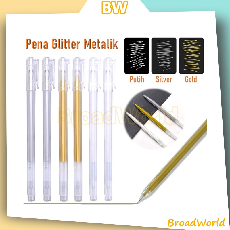 

Pena Glitter Metalik 0.8mm / Silver White Gel Ink / Pulpen Tinta Warna Putih