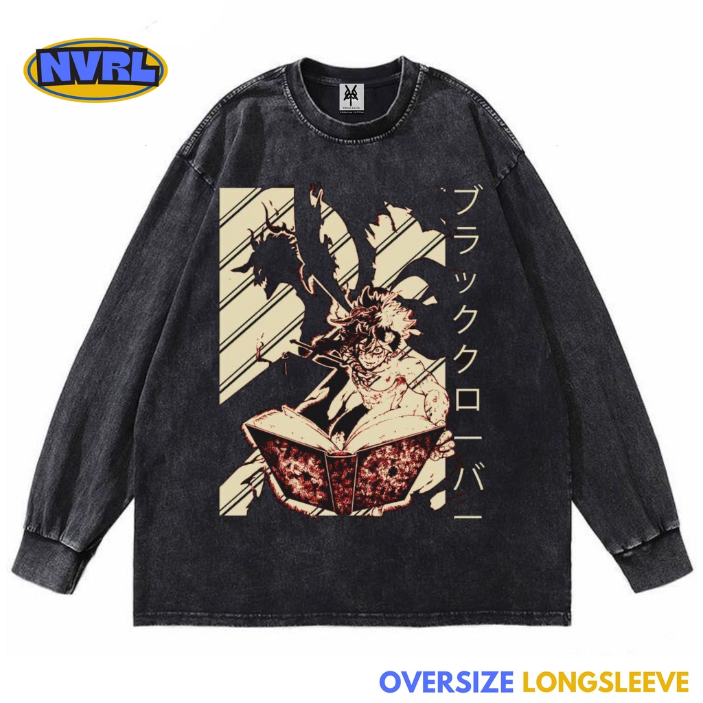 Kaos oversize longsleeve black clover asta with liebe washed washing vintage tee
