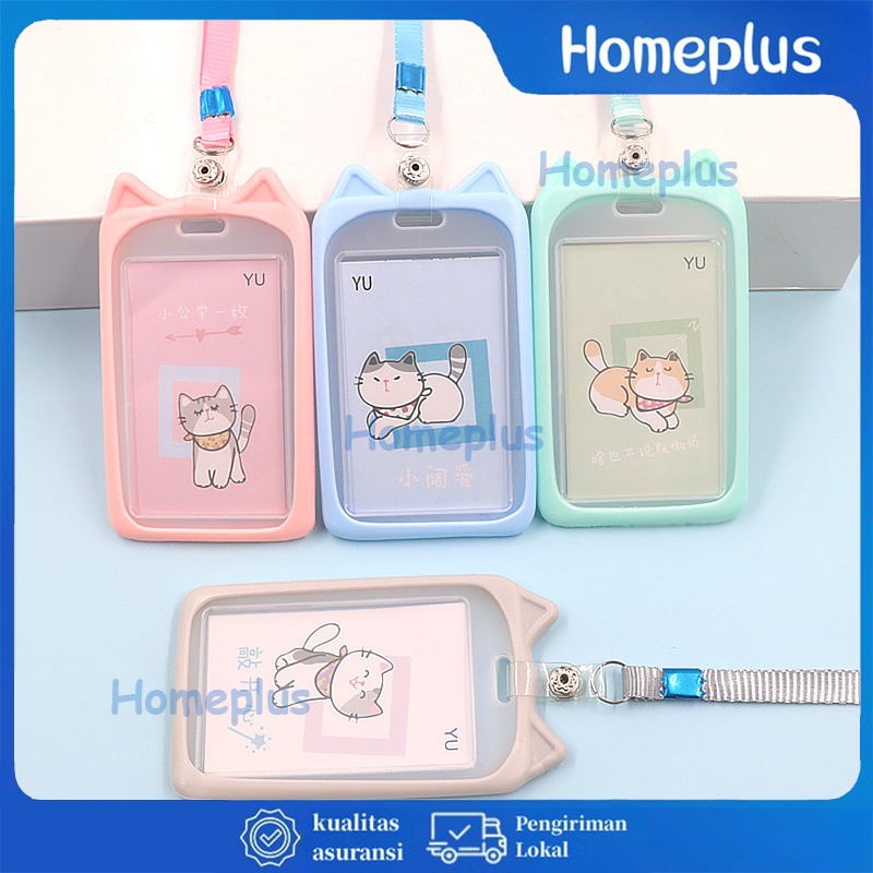 

HomePlus Name Tag Gantungan Kartu Dengan Telinga Kucing Card Holder Motif Kucing Kelinci Tempat Kartu Silikon Tali Pengikat Pemegang Kartu Bus