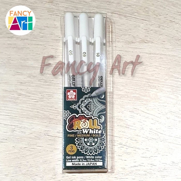 

[[ JS - BEST SELLER ]] Sakura Gelly Roll Pen White set 3 - gel ink pen size 05/08/10