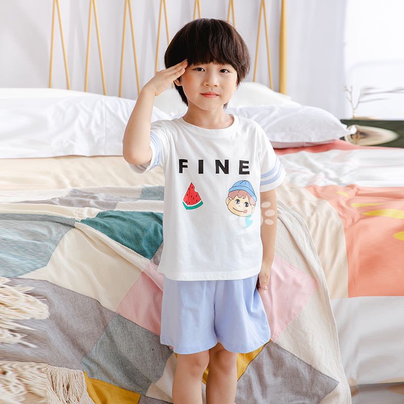 LNR Shop Setelan Belalu untuk Anak Laki Laki Stelan Santai Lengan Celana Pendek Motif Semangka Impor