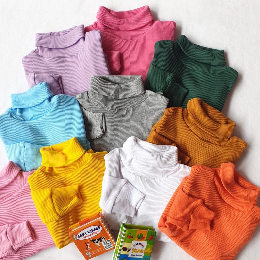 Sweater rajut turtleneck kids korea style kaos anak polos lengan panjang leher tinggi  premium Quali