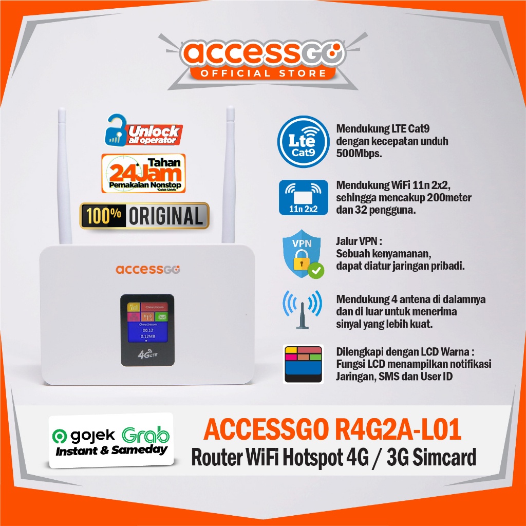 Router Wifi Sim Card 4G Costum IMEI AccessGo R4G2A L01 BERGARANSI