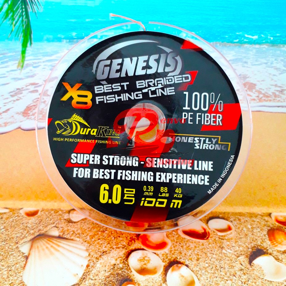 Genesis PE 6 X8 Duraking 40kg 88Lbs 0.39mm 100m/Roll Benang Pancing Senar Pancing