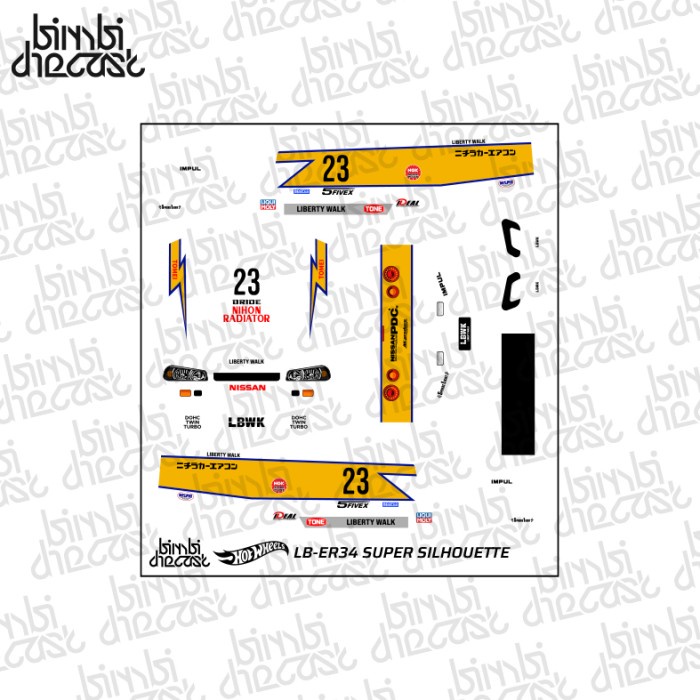 Decal Stiker HW 1/64 Nissan Skyline R34 LBWK Super Silhouette Transparan