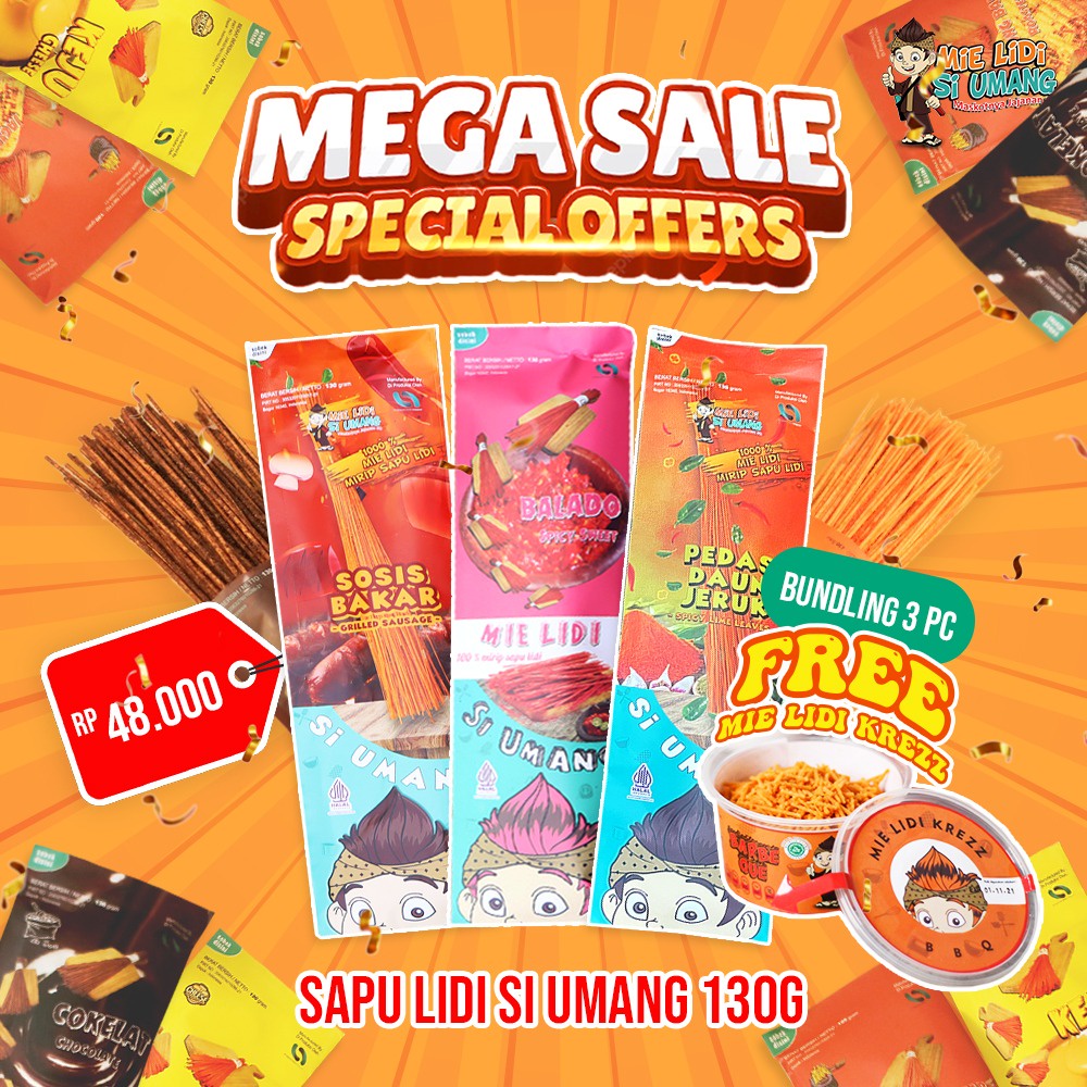 

Si Umang Cemilan Sapu Lidi 130G Paket Bundling 3 Pcs FREE Mie Lidi Krezz 1 Pcs