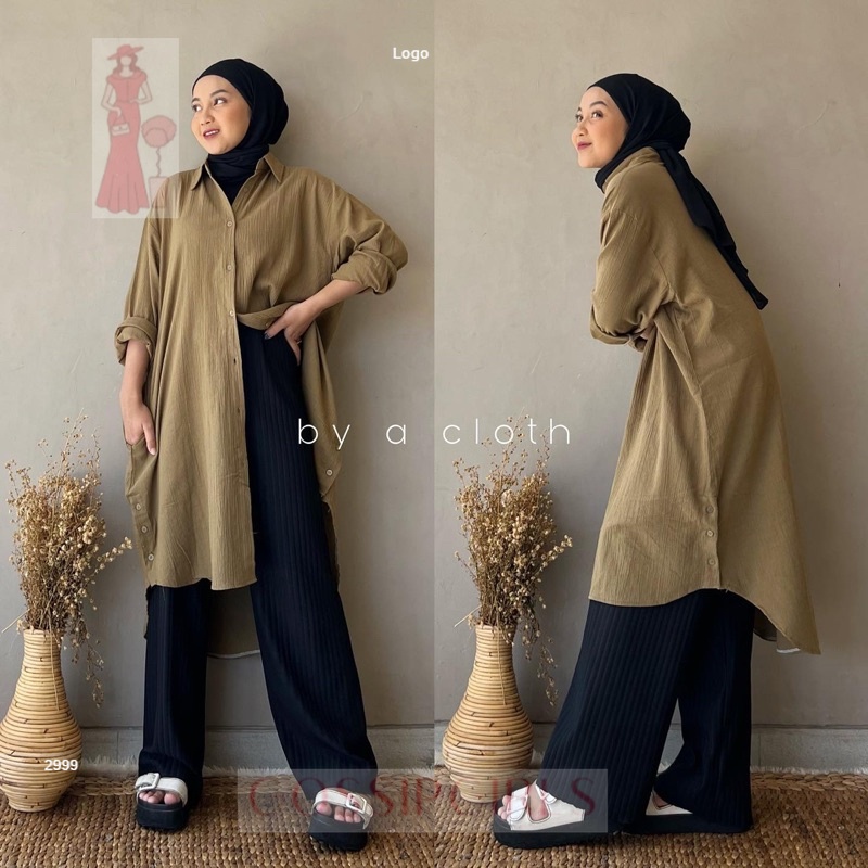 GossipGirls - Ganac tunik kemeja oversize linen wanita - linen crinkle shirt - atasan wanita lengan 
