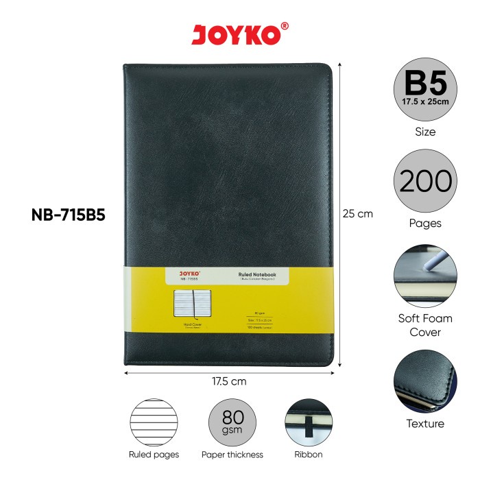

Buku Tulis Catatan Bergaris Ruled Notebook Joyko NB-715 SoftFoam Cover - NB-715 A5