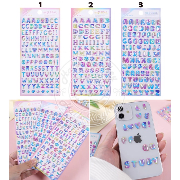 

stiker abjad alphabet huruf timbul rainbow metalik - no.2