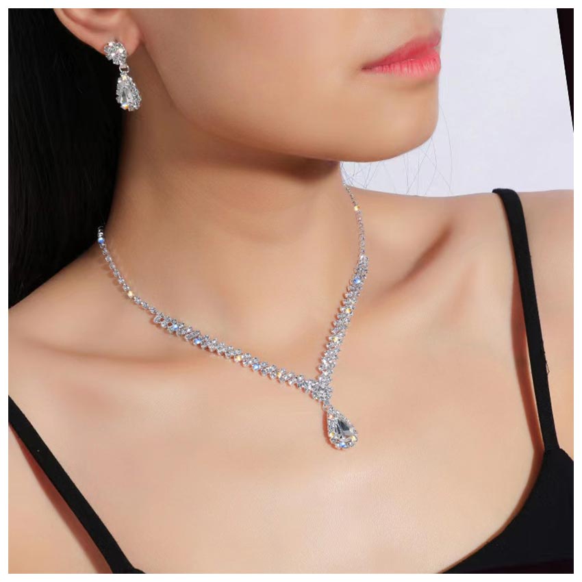 Kalung Anting Liontin Tetesan Air Kalung Pernikahan Set Perhiasan Pesta Kalung Dan Anting Perhiasan