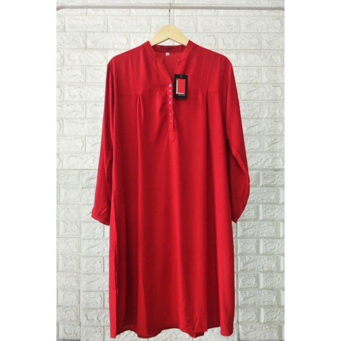 Tunik Polos Rayon Jumbo Merah Cabe - M