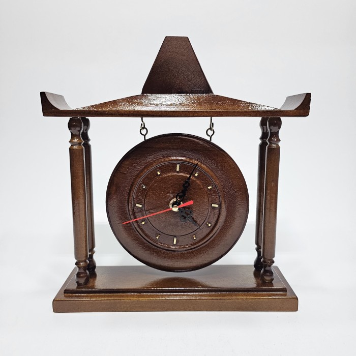 Jam Meja Analog Kayu Jati Ukiran Model Gapura Gong Gamelan Klasik