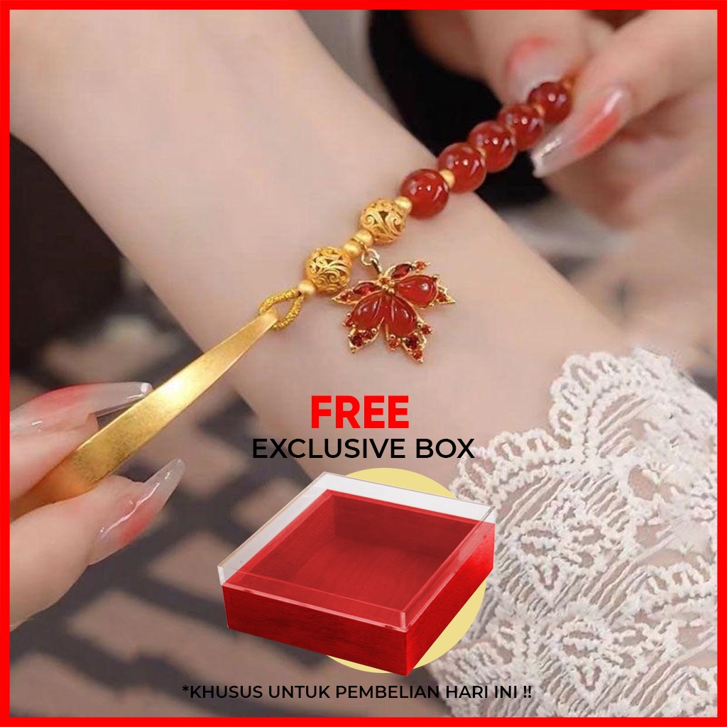Wearmoura Gelang Giok Daun GIOK Maple Merah Bulan Titanium Perhiasan  Bracelets | Aksesoris Gelang |
