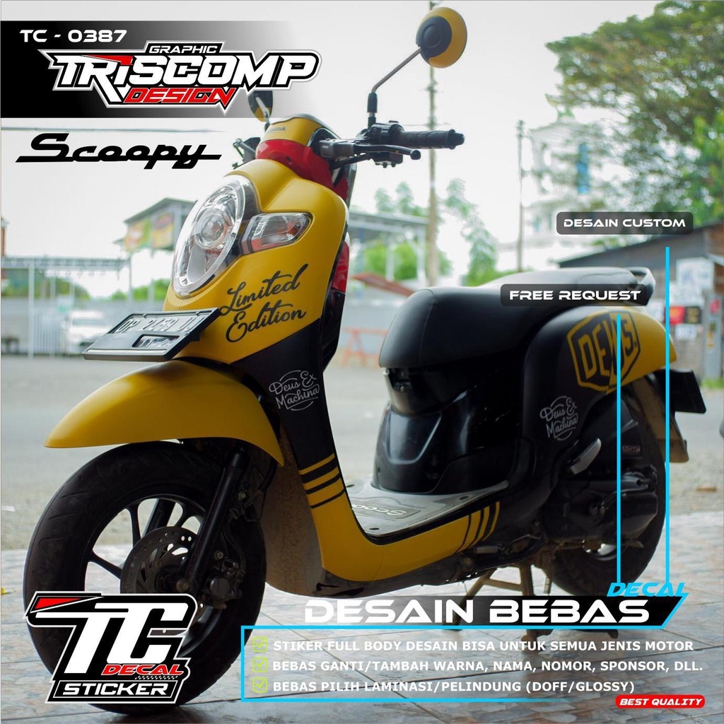 Sticker Decal Scoopy Decal Scoopy New Stiker Dekal Scoopy Lama  Fullbody Warna kuning doff motif Deu