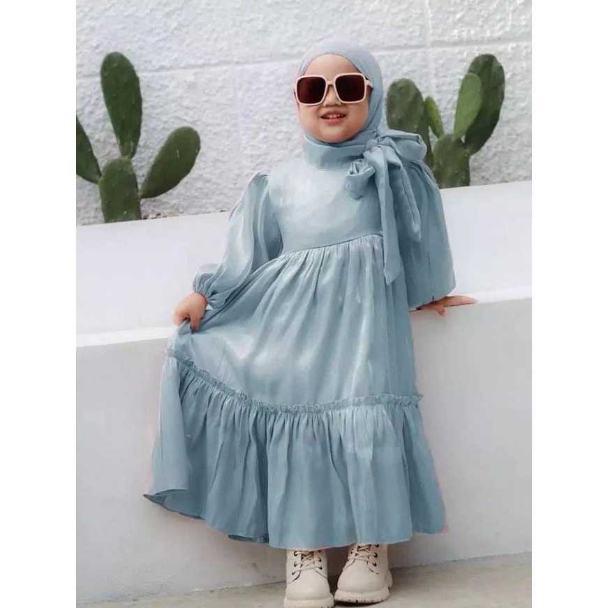 Fashion Elranur COD - Baju Anak Dress Anak Perempuan Arsyila Kids Shimer Santorini Fre Hijab/Dress Anak 2-10 Thn/Dress Lebaran Anak/Gamis Anak Perempuan Muslim/Dress Cantik