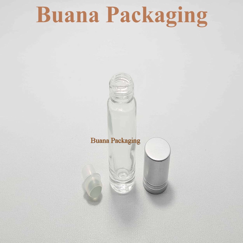 Botol Roll On 8 ml Clear Original Tutup Stainles Silver Matte Bola Plastik Natural / Botol Roll On / Botol Kaca / Parfum Roll On / Botol Parfum / Botol Parfume Refill / Roll On 10 ml
