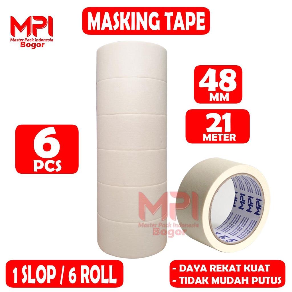 

1 SLOP ( 6 ROLL ) - Lakban Kertas 45 mm x 21 Meter - Masking Tape 45 mm x 21 M - Master Pack Indonesia Bogor