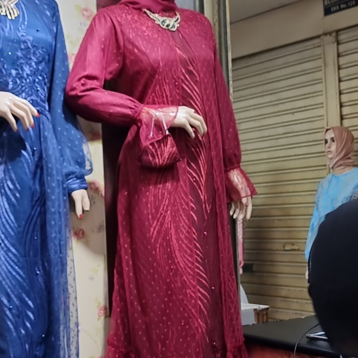 Gamis Tutu Model Rompi / Gamis Brukat Tile Rompi / Gamis Brukat Muslim - Marun, M