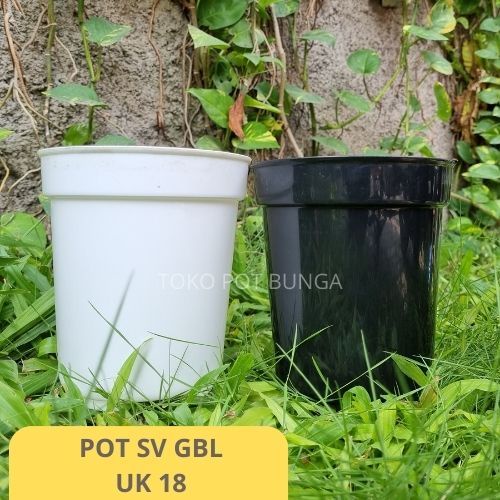 GBL SV Pot Tanaman Hias Tinggi Ukuran 18 Hitam Putih Bahan Plastik Tebal